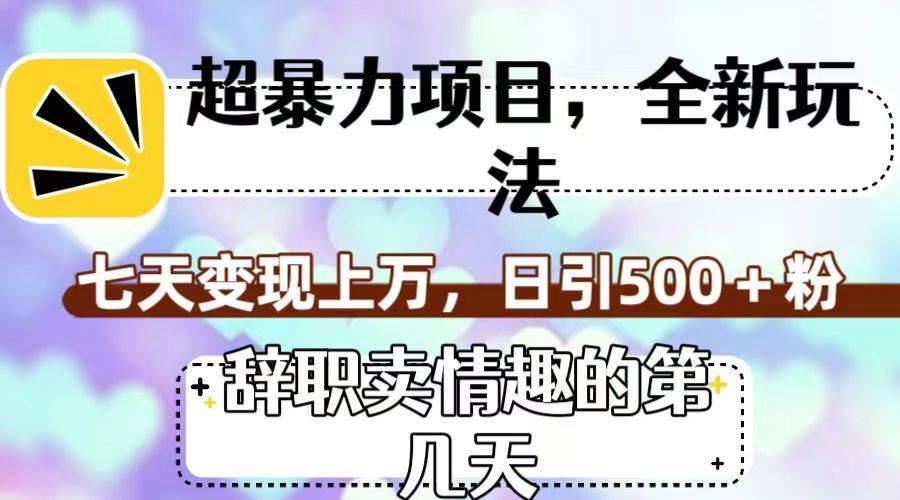超暴利项目，全新玩法（辞职卖情趣的第几天），七天变现上万，日引500+粉副业工作-副业资源站-副业项目-创业项目-搞钱项目个人副业工作资源分享
