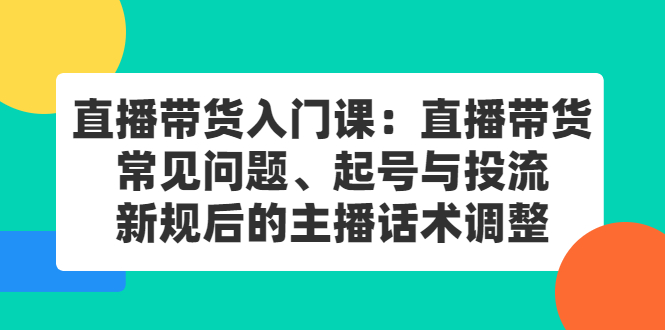 直播带货入门课：直播带货常见问题、起号与投流、新规后的主播话术调整副业工作-副业资源站-副业项目-创业项目-搞钱项目个人副业工作资源分享