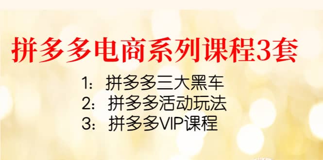 拼多多电商系列课程3套：拼多多三大黑车+拼多多活动玩法+拼多多VIP课程副业工作-副业资源站-副业项目-创业项目-搞钱项目个人副业工作资源分享