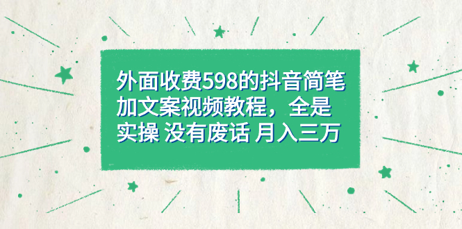 外面收费598抖音简笔加文案教程，全是实操 没有废话 月入三万（教程+资料）副业工作-副业资源站-副业项目-创业项目-搞钱项目个人副业工作资源分享