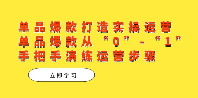 单品爆款打造实操运营，单品爆款从“0”-“1”手把手演练运营步骤副业工作-副业资源站-副业项目-创业项目-搞钱项目个人副业工作资源分享
