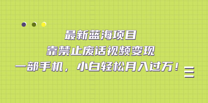 最新蓝海项目，靠禁止废话视频变现，一部手机，小白轻松月入过万！副业工作-副业资源站-副业项目-创业项目-搞钱项目个人副业工作资源分享
