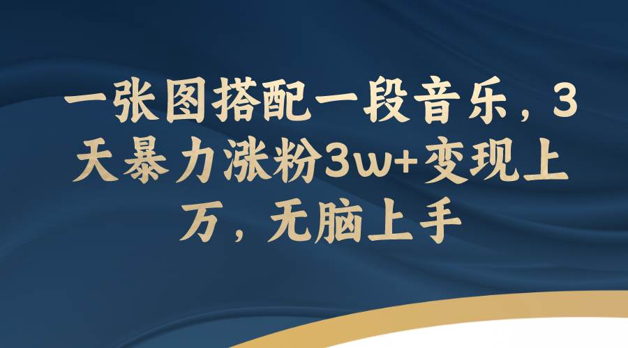 一张图搭配一段音乐，3天暴力涨粉3w+变现上万，无脑上手副业工作-副业资源站-副业项目-创业项目-搞钱项目个人副业工作资源分享