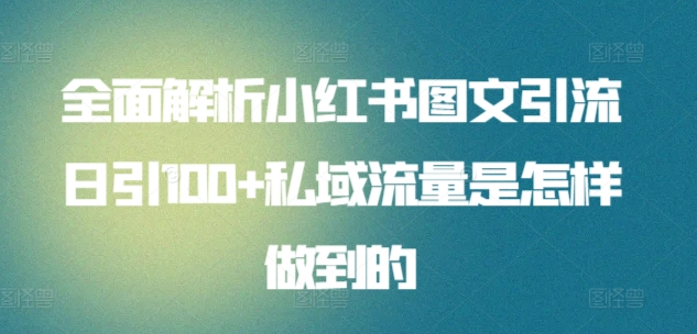 全面解析小红书图文引流日引100私域流量是怎样做到的副业工作-副业资源站-副业项目-创业项目-搞钱项目个人副业工作资源分享