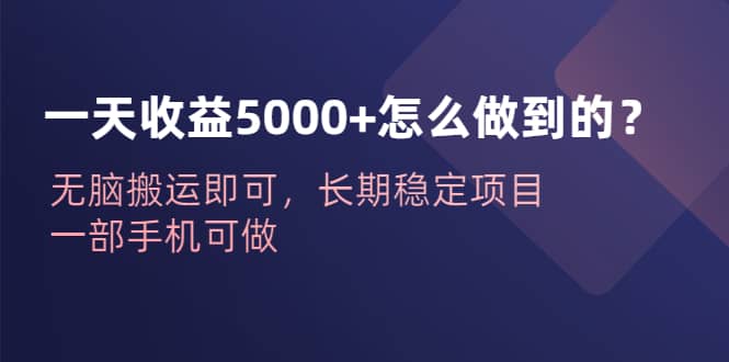 一天收益5000+怎么做到的？无脑搬运即可，长期稳定项目，一部手机可做副业工作-副业资源站-副业项目-创业项目-搞钱项目个人副业工作资源分享