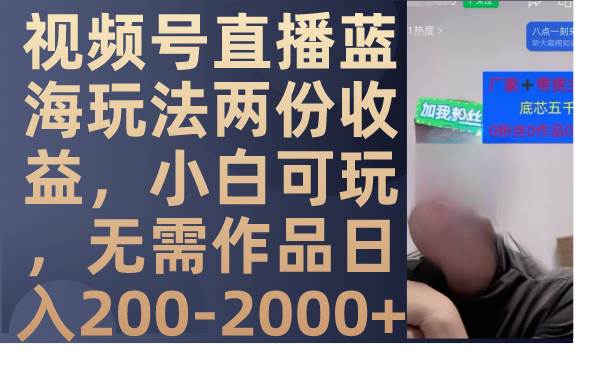 视频号直播蓝海玩法两份收益，小白可玩，无需作品日入200-2000+副业工作-副业资源站-副业项目-创业项目-搞钱项目个人副业工作资源分享