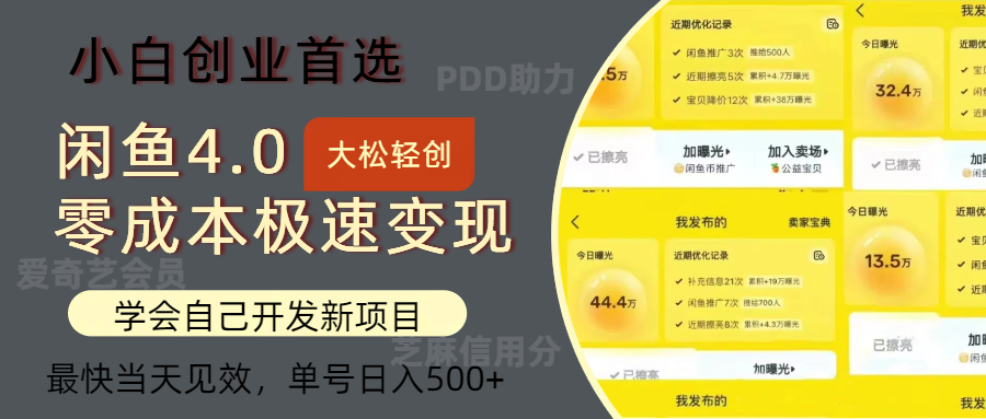 闲鱼0成本极速变现项目，多种变现方式，单号日入500+最新玩法副业工作-副业资源站-副业项目-创业项目-搞钱项目个人副业工作资源分享