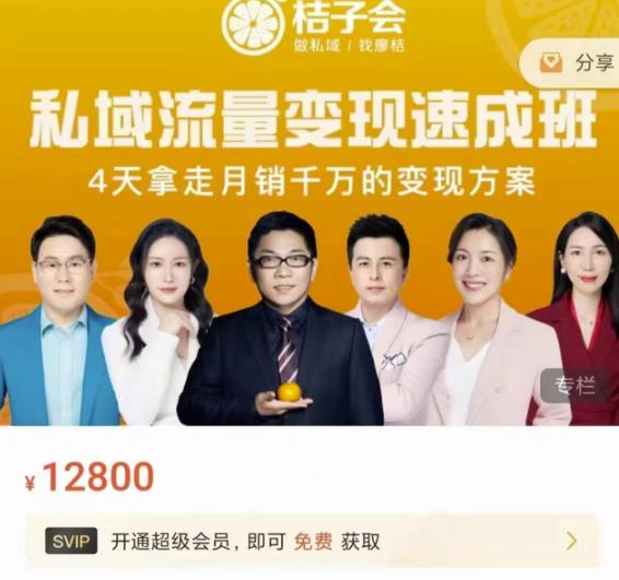桔子会·私域流量变现速成班，4天拿走月销千万的变现方案 价值12800元副业工作-副业资源站-副业项目-创业项目-搞钱项目个人副业工作资源分享
