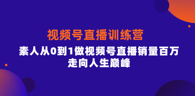 视频号直播训练营，素人从0到1做视频号直播销量百万，走向人生巅峰副业工作-副业资源站-副业项目-创业项目-搞钱项目个人副业工作资源分享
