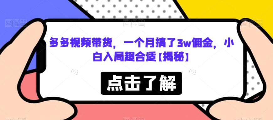 多多视频带货，一个月搞了3w佣金，小白入局超合适【揭秘】副业工作-副业资源站-副业项目-创业项目-搞钱项目个人副业工作资源分享