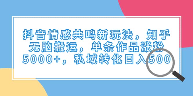抖音情感共鸣新玩法，知乎无脑搬运，单条作品涨粉5000+，私域转化日入500副业工作-副业资源站-副业项目-创业项目-搞钱项目个人副业工作资源分享