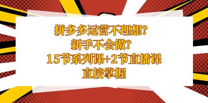 拼多多运营不理想？新手不会做？15节系列课+2节直播课，直接掌握副业工作-副业资源站-副业项目-创业项目-搞钱项目个人副业工作资源分享