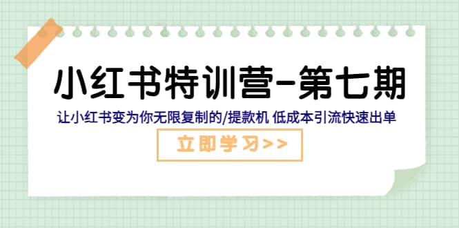 小红书特训营-第七期 让小红书变为你无限复制的/提款机 低成本引流快速出单副业工作-副业资源站-副业项目-创业项目-搞钱项目个人副业工作资源分享