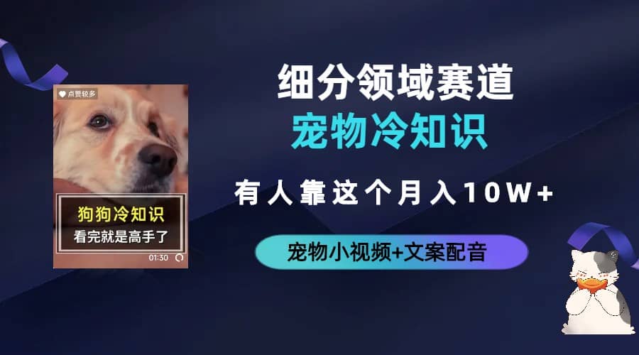 不起眼的抖音细分赛道-宠物冷知识，一段宠物视频配文案，有人靠这个月入10w副业工作-副业资源站-副业项目-创业项目-搞钱项目个人副业工作资源分享