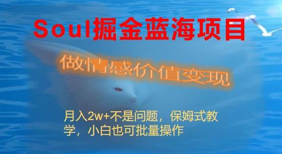 Soul掘金蓝海项目细分赛道，做情感价值变现，月入2w+不是问题副业工作-副业资源站-副业项目-创业项目-搞钱项目个人副业工作资源分享