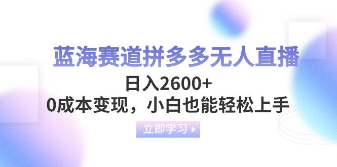 蓝海赛道拼多多无人直播，日入2600+，0成本变现，小白也能轻松上手副业工作-副业资源站-副业项目-创业项目-搞钱项目个人副业工作资源分享