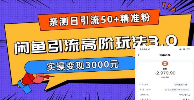 实测日引50+精准粉，闲鱼引流高阶玩法3.0，实操变现3000元副业工作-副业资源站-副业项目-创业项目-搞钱项目个人副业工作资源分享