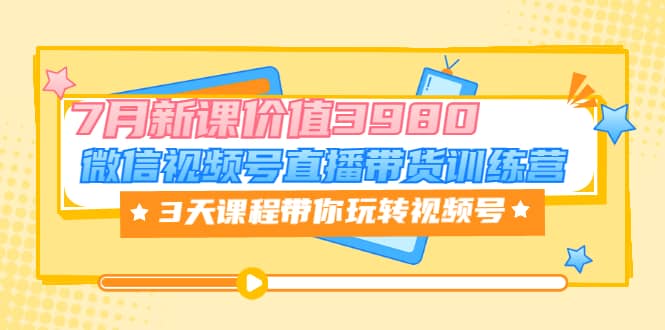 微信视频号直播带货训练营，3天课程带你玩转视频号：7月新课价值3980副业工作-副业资源站-副业项目-创业项目-搞钱项目个人副业工作资源分享
