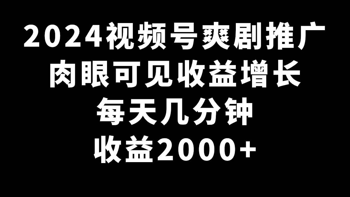 2024视频号爽剧推广，肉眼可见的收益增长，每天几分钟收益2000+副业工作-副业资源站-副业项目-创业项目-搞钱项目个人副业工作资源分享