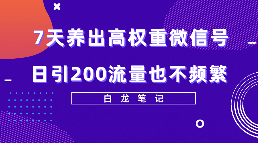 7天养出高权重微信号，日引200流量也不频繁，方法价值3680元副业工作-副业资源站-副业项目-创业项目-搞钱项目个人副业工作资源分享