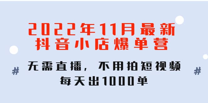 2022年11月最新抖音小店爆单训练营：无需直播，不用拍短视频，每天出1000单副业工作-副业资源站-副业项目-创业项目-搞钱项目个人副业工作资源分享