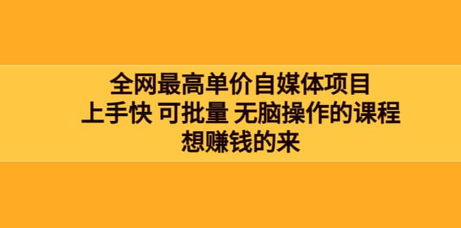 全网最单高价自媒体项目：上手快 可批量 无脑操作的课程，想赚钱的来副业工作-副业资源站-副业项目-创业项目-搞钱项目个人副业工作资源分享