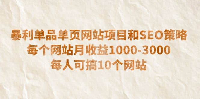 暴利单品单页网站项目和SEO策略 每个网站月收益1000-3000 每人可搞10个副业工作-副业资源站-副业项目-创业项目-搞钱项目个人副业工作资源分享