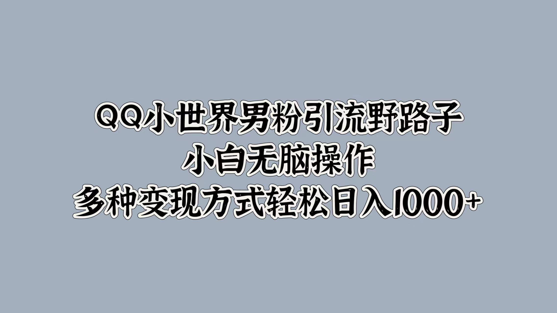 QQ小世界男粉引流野路子，小白无脑操作，多种变现方式轻松日入1000+副业工作-副业资源站-副业项目-创业项目-搞钱项目个人副业工作资源分享