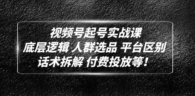 视频号起号实战课：底层逻辑 人群选品 平台区别 话术拆解 付费投放等副业工作-副业资源站-副业项目-创业项目-搞钱项目个人副业工作资源分享