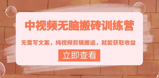 中视频无脑搬砖训练营：无需写文案，纯视频剪辑搬运，就能获取收益副业工作-副业资源站-副业项目-创业项目-搞钱项目个人副业工作资源分享