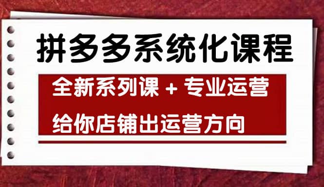 车神陪跑，拼多多系统化课程，全新系列课+专业运营给你店铺出运营方向副业工作-副业资源站-副业项目-创业项目-搞钱项目个人副业工作资源分享