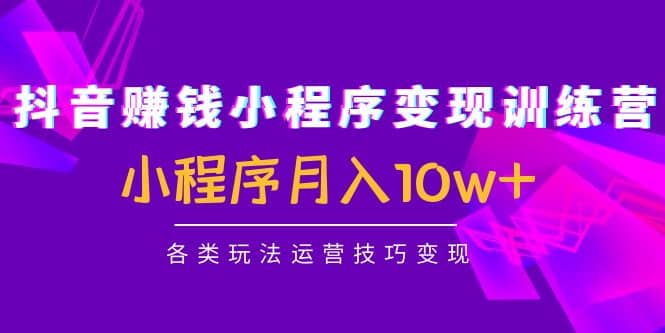 抖音小程序变现训练营：小程序各类玩法运营技巧变现副业工作-副业资源站-副业项目-创业项目-搞钱项目个人副业工作资源分享