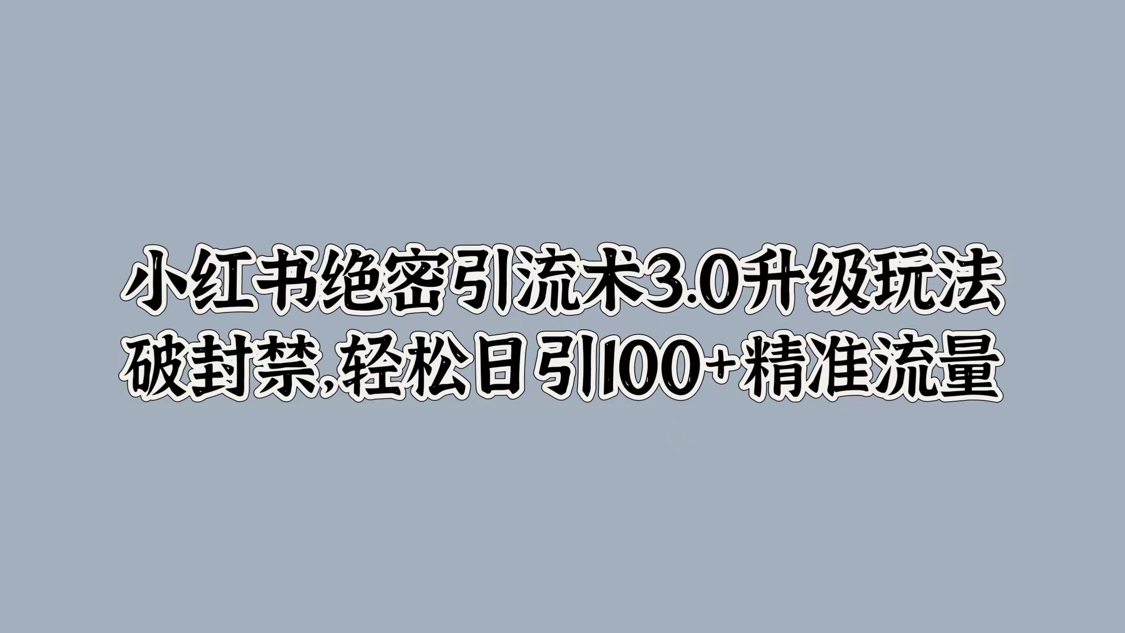 小红书绝密引流术3.0升级玩法，破封禁，轻松日引100+精准流量副业工作-副业资源站-副业项目-创业项目-搞钱项目个人副业工作资源分享
