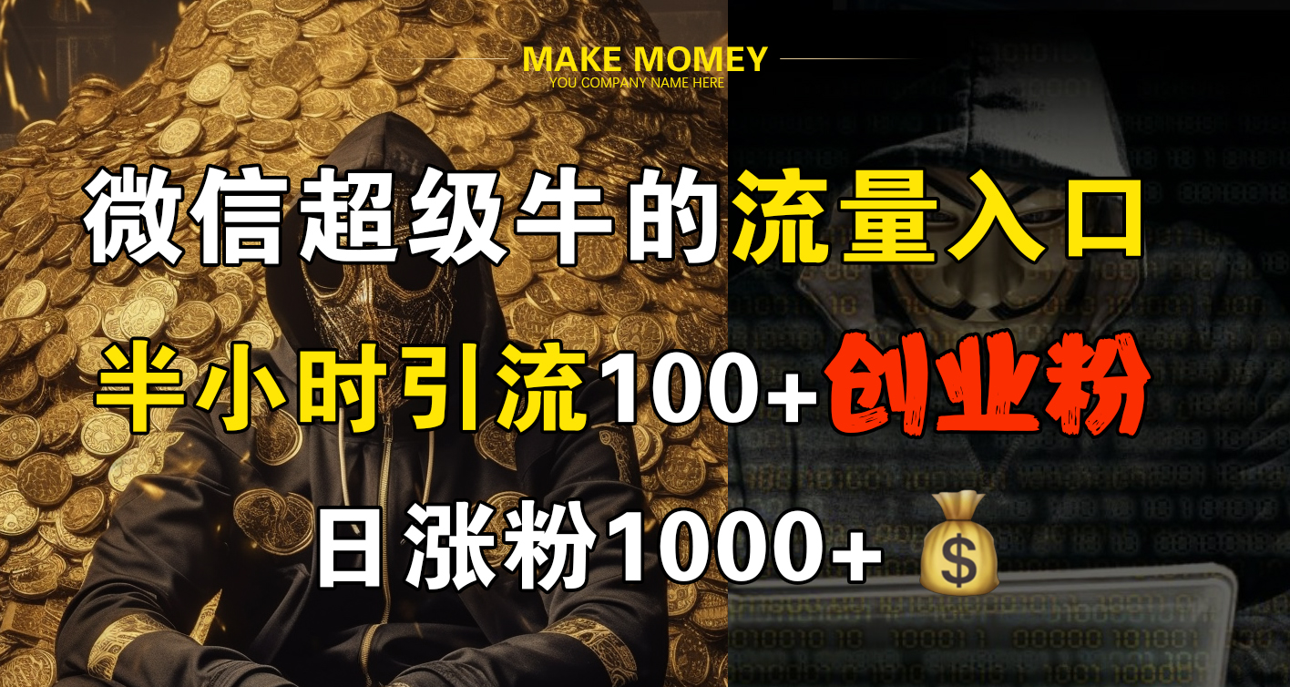 微信超级牛的流量入口，半小时引流100+创业粉，日涨粉1000+副业工作-副业资源站-副业项目-创业项目-搞钱项目个人副业工作资源分享
