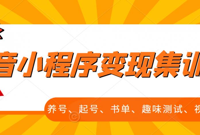 抖音小程序变现集训课，养号、起号、书单、趣味测试、视频剪辑，全套流程副业工作-副业资源站-副业项目-创业项目-搞钱项目个人副业工作资源分享