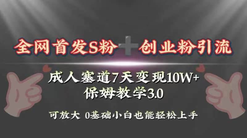 全网首发s粉加创业粉引流变现，成人用品赛道7天变现10w+保姆教学3.0副业工作-副业资源站-副业项目-创业项目-搞钱项目个人副业工作资源分享