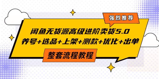 闲鱼无货源高级进阶卖货5.0，养号+选品+上架+测款+优化+出单整套流程教程副业工作-副业资源站-副业项目-创业项目-搞钱项目个人副业工作资源分享