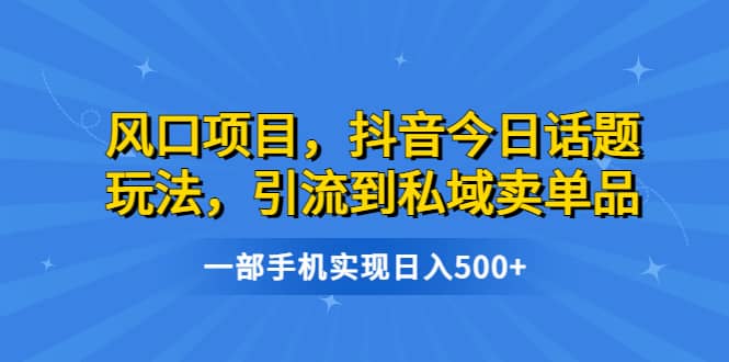 风口项目，抖音今日话题玩法，引流到私域卖单品，一部手机实现日入500+副业工作-副业资源站-副业项目-创业项目-搞钱项目个人副业工作资源分享