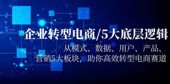企业转型电商/5大底层逻辑，从模式 数据 用户 产品 营销5大板块，高效转型副业工作-副业资源站-副业项目-创业项目-搞钱项目个人副业工作资源分享