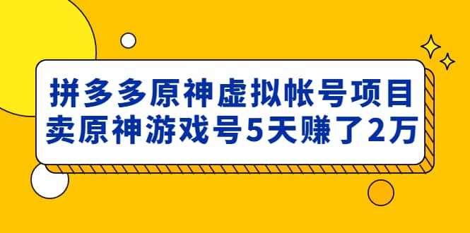 外面卖2980的拼多多原神虚拟帐号项目副业工作-副业资源站-副业项目-创业项目-搞钱项目个人副业工作资源分享