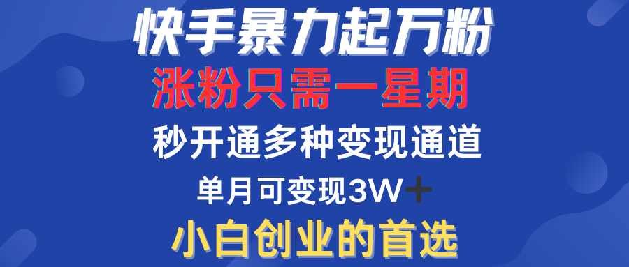 快手暴力起万粉，涨粉只需一星期！多种变现模式副业工作-副业资源站-副业项目-创业项目-搞钱项目个人副业工作资源分享