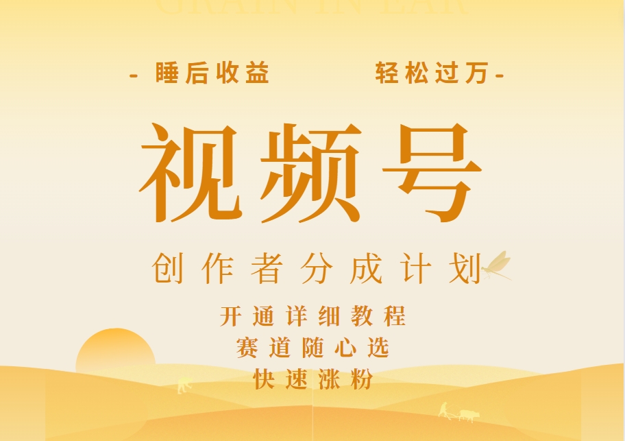 详解视频号创作者分成计划，暴力起号，可同步多平台，实现睡后收入2W+，看懂即可操作！副业工作-副业资源站-副业项目-创业项目-搞钱项目个人副业工作资源分享
