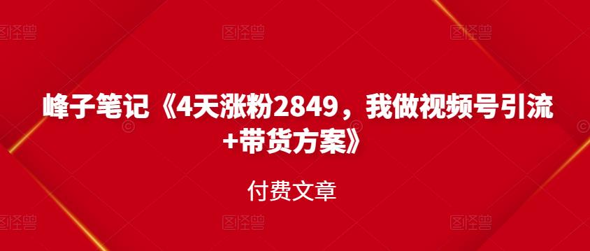 峰子笔记《4天涨粉2849，我做视频号引流+带货方案》付费文章副业工作-副业资源站-副业项目-创业项目-搞钱项目个人副业工作资源分享