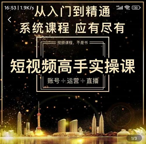 短视频高手实操课：账号+运营+直播，从入门到精通，系统课程，应有尽副业工作-副业资源站-副业项目-创业项目-搞钱项目个人副业工作资源分享