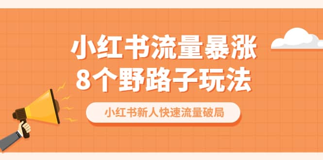小红书流量-暴涨8个野路子玩法：小红书新人快速流量破局（8节课）副业工作-副业资源站-副业项目-创业项目-搞钱项目个人副业工作资源分享