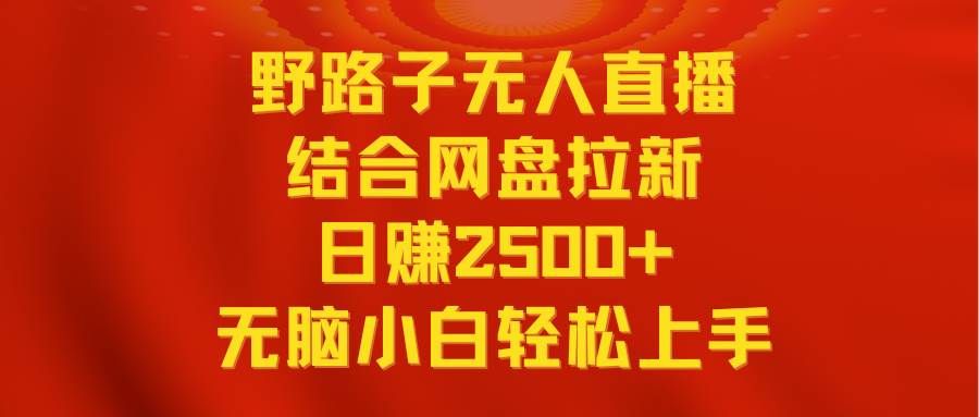 无人直播野路子结合网盘拉新，日赚2500+多平台变现，小白无脑轻松上手操作副业工作-副业资源站-副业项目-创业项目-搞钱项目个人副业工作资源分享