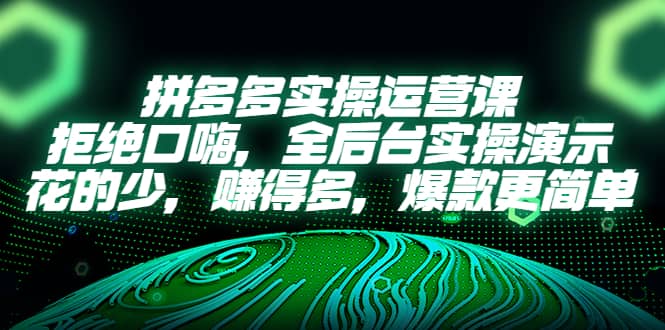 拼多多实操运营课：拒绝口嗨，全后台实操演示，花的少，赚得多，爆款更简单副业工作-副业资源站-副业项目-创业项目-搞钱项目个人副业工作资源分享