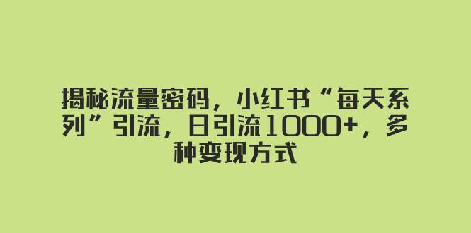 揭秘流量密码，小红书“每天系列”引流，日引流1000+，多种变现方式副业工作-副业资源站-副业项目-创业项目-搞钱项目个人副业工作资源分享