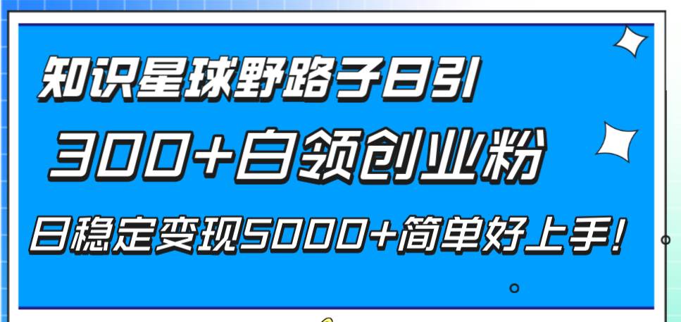 知识星球野路子日引300+白领创业粉，日稳定变现5000+简单好上手！副业工作-副业资源站-副业项目-创业项目-搞钱项目个人副业工作资源分享