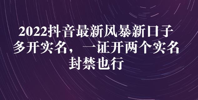 2022抖音最新风暴新口子：多开实名，一整开两个实名，封禁也行副业工作-副业资源站-副业项目-创业项目-搞钱项目个人副业工作资源分享